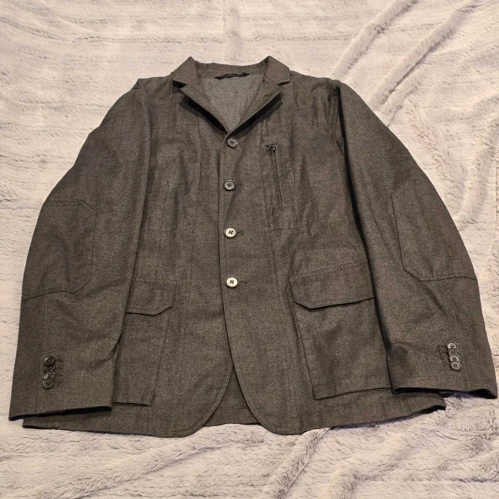 Banana Republic Mens 38R Modern Slim Fit‎ Blazer Gray Cotton Utility Jacket Coat